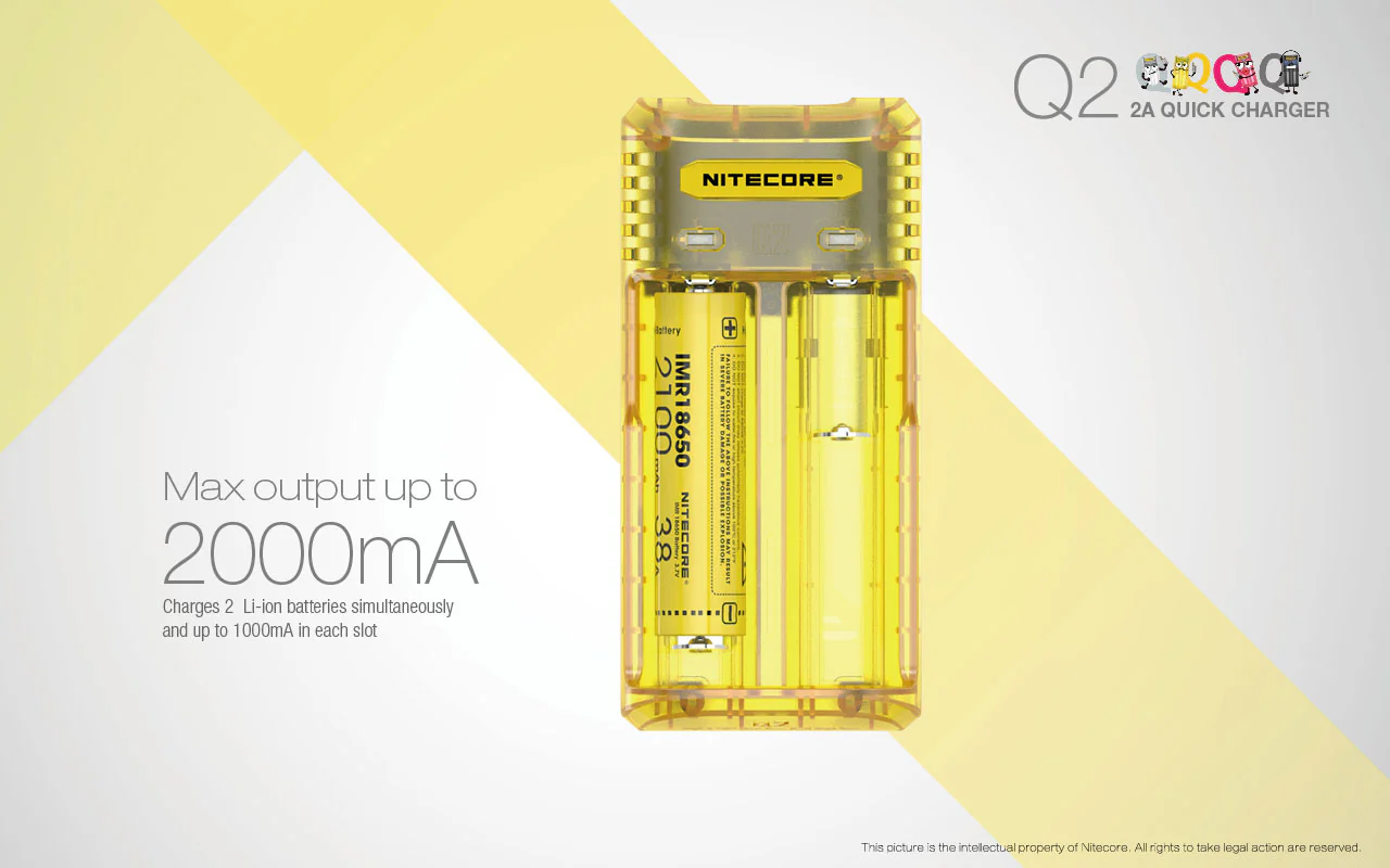 Nitecore Q2 2-bay Lithium Ion Battery Charger - Yellow - Image 3