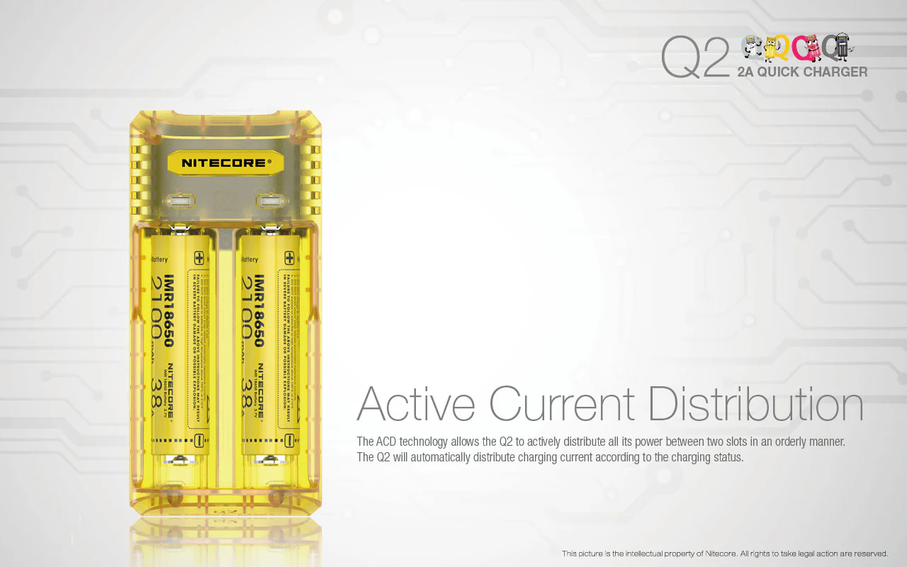 Nitecore Q2 2-bay Lithium Ion Battery Charger - Yellow - Image 6