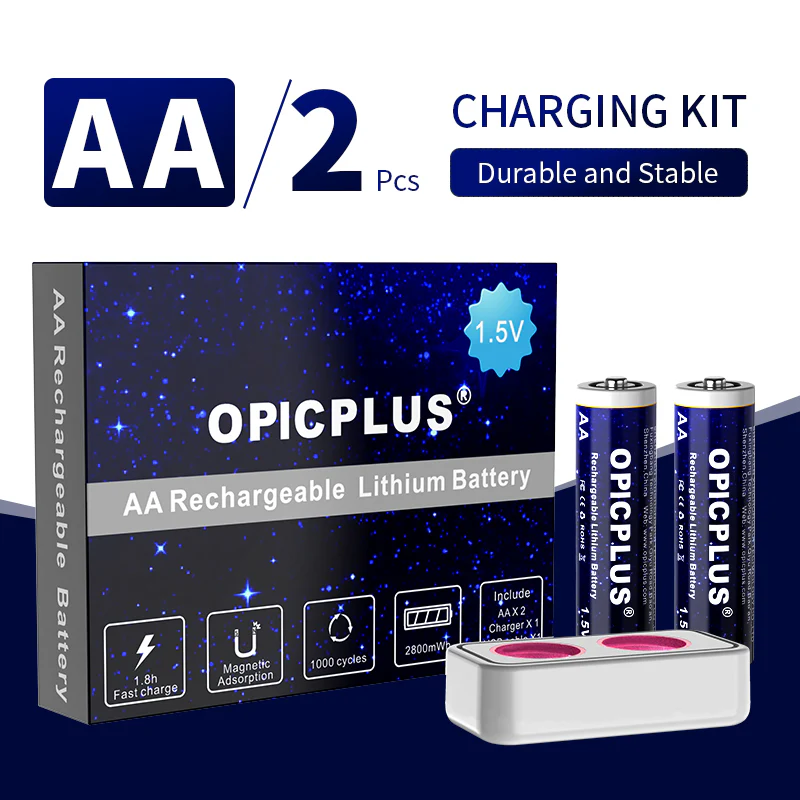 OpicPlus AA Size Button Top 2800mWh 1.5V Battery Kit with charger - Image 4