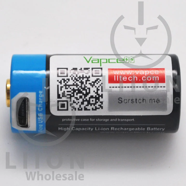 Protected Vapcell P1608A 16340 3A Button Top 800mah USB Battery - Genuine - Image 2
