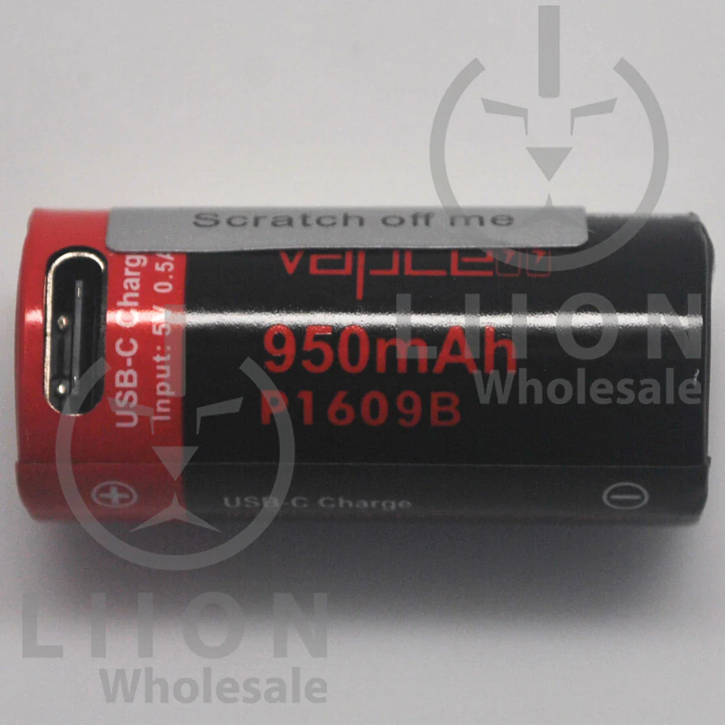 Protected Vapcell P1609B 16340 3A Button Top 950mah Battery - Genuine - Image 2