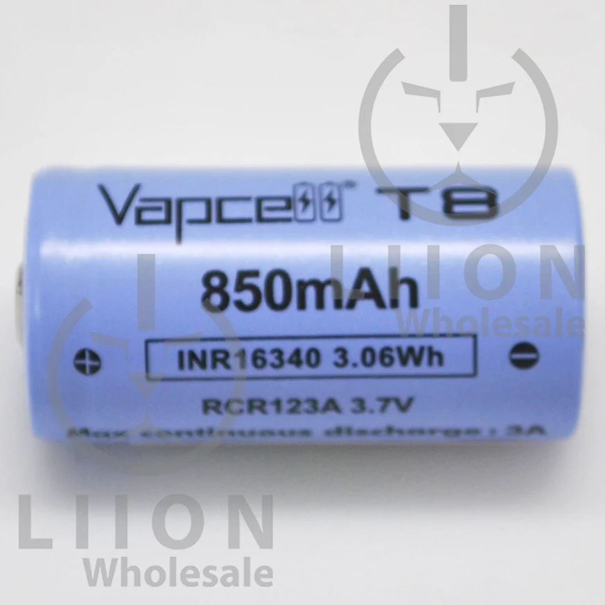 Vapcell T8 16340/RCR123A 3A Button Top 850mAh Battery - Genuine - Image 2