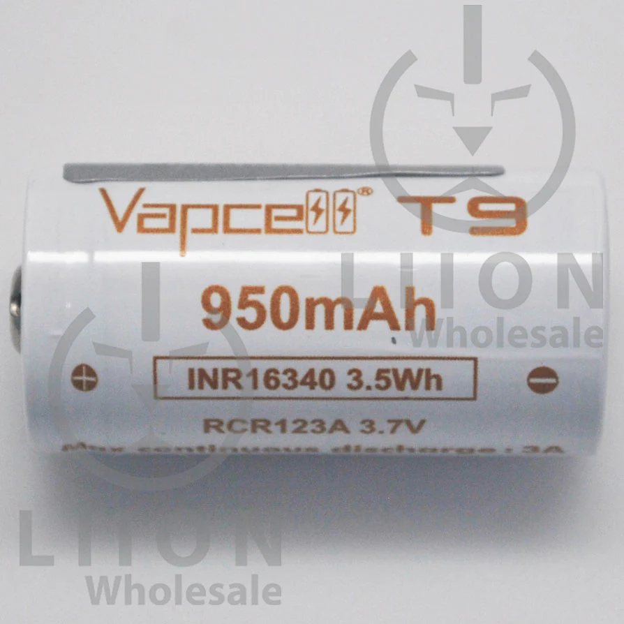 Vapcell T9 16340/RCR123A 3A Button Top 950mAh Battery - Genuine - Image 2